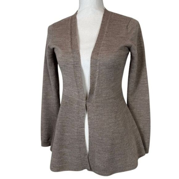 Nanette Lepore Merino Wool Blend Peplum Cardigan Beige Lightweight Size Small - Picture 1 of 11